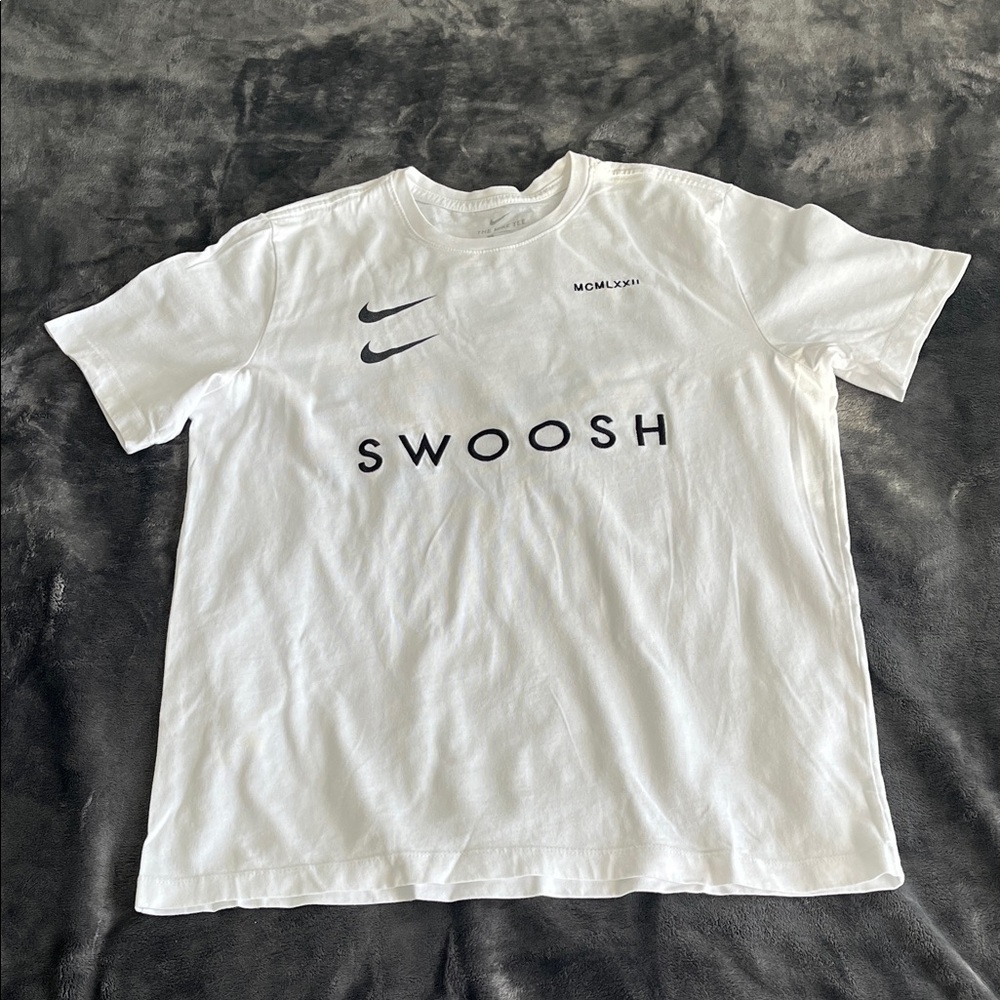 Nike Dual Swoosh Crewneck White Tee Men Large Cotton